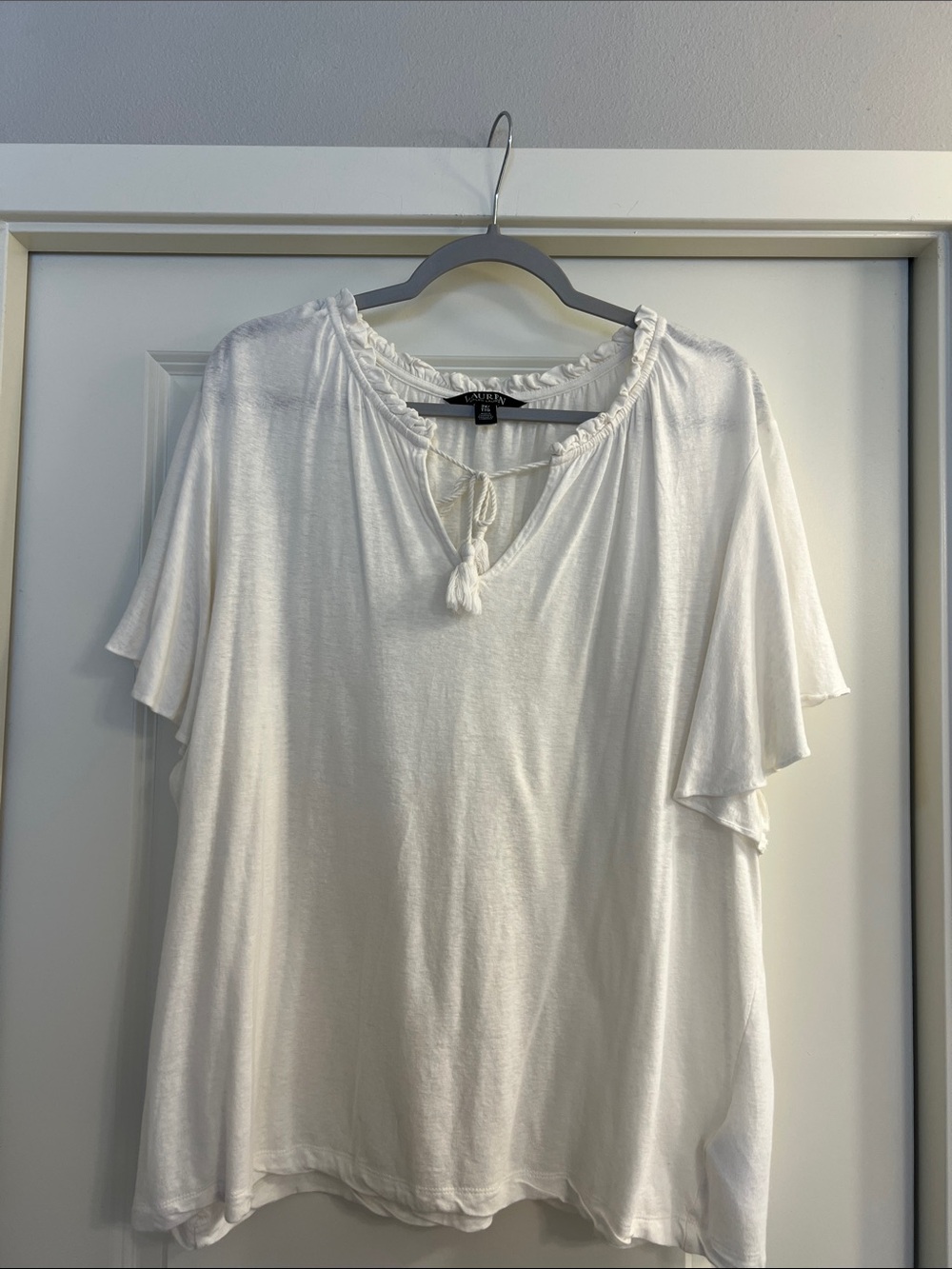 Lauren Ralph Lauren Ivory Tassel Tie Flutter Sleeve Blouse